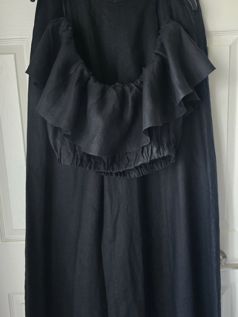 Banana Republic Black 100% Linen Wide Leg Pants & Ruffle Crop Top Set